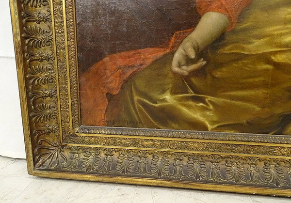 Großes HST Gemälde Porträt Frau Empire G. Meyer Goldener Rahmen 138x121cm XIX.