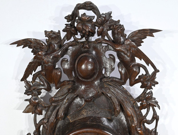 Important Oak clock, Renaissance style - Early 20th century