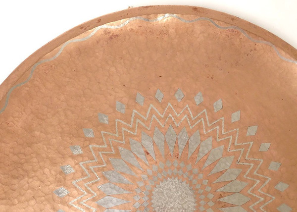 Decorative Dish Claudius Linossier Dinanderie Copper Silver 40cm Art Deco 20th