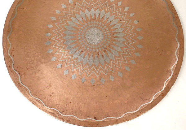 Decorative Dish Claudius Linossier Dinanderie Copper Silver 40cm Art Deco 20th