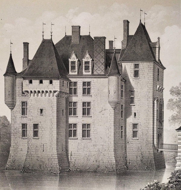 Château d'Avrilly Auvergne Lithographie Par Victor Petit Architecture 