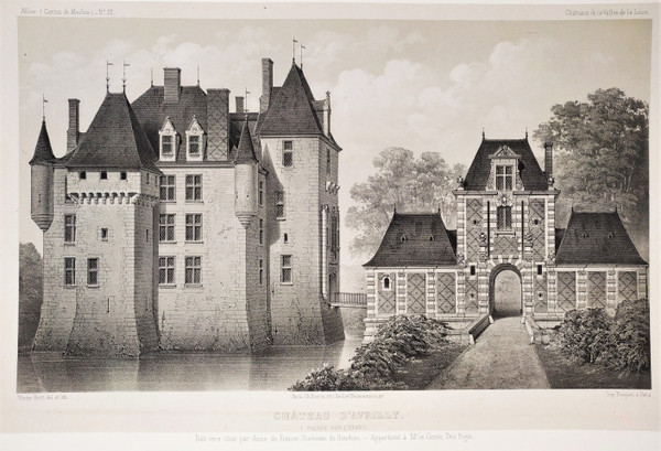 Château d'Avrilly Auvergne Lithographie Par Victor Petit Architecture 