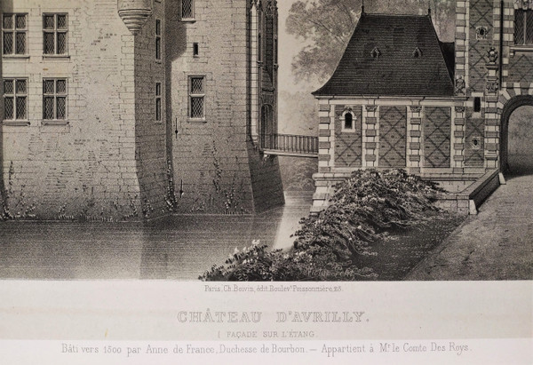 Château d'Avrilly Auvergne Lithographie Par Victor Petit Architecture 