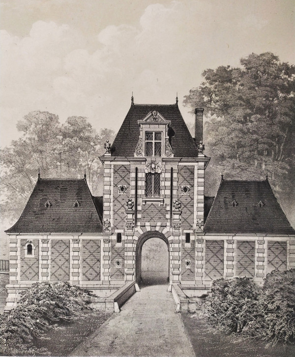 Château d'Avrilly Auvergne Lithographie Par Victor Petit Architecture 