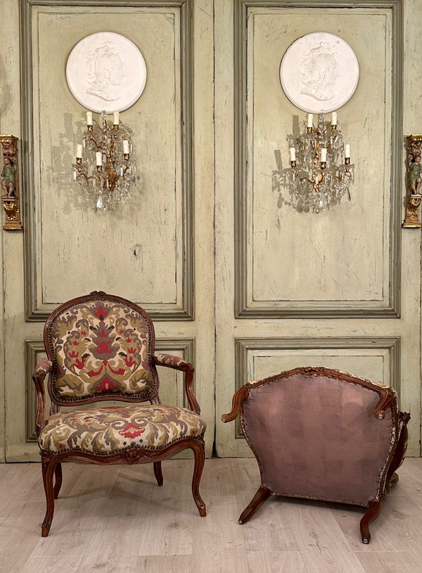Coppia di Fauteuils A La Reine di epoca Luigi XV circa 1750