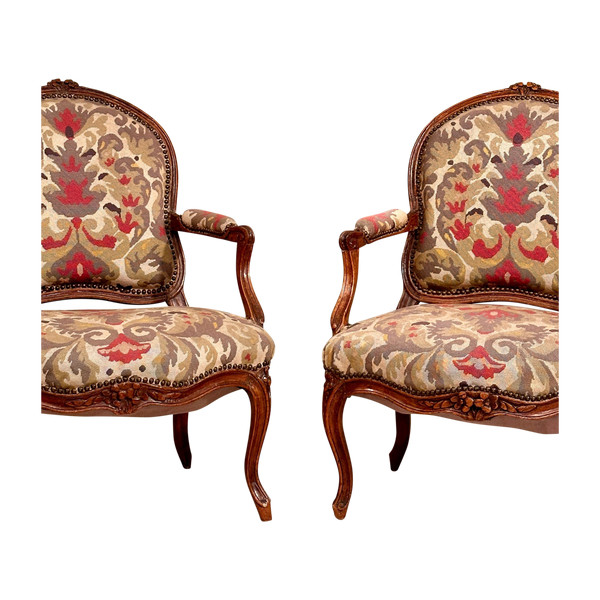 Coppia di Fauteuils A La Reine di epoca Luigi XV circa 1750