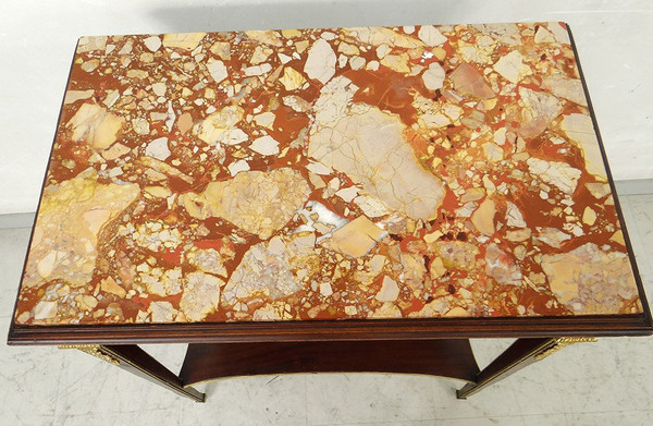 Small Louis XVI Living Room Table Mahogany Marble Gilt Bronze Wedgwood 19th