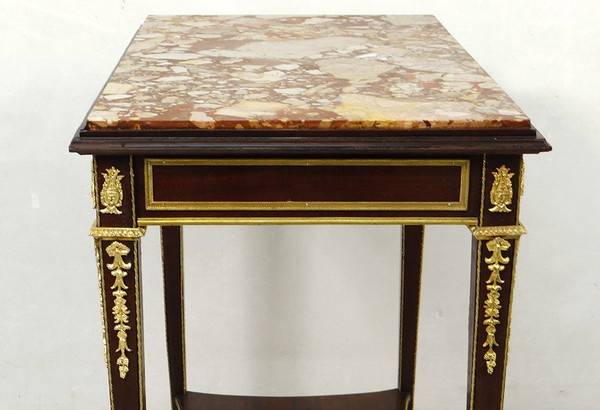 Small Louis XVI Living Room Table Mahogany Marble Gilt Bronze Wedgwood 19th