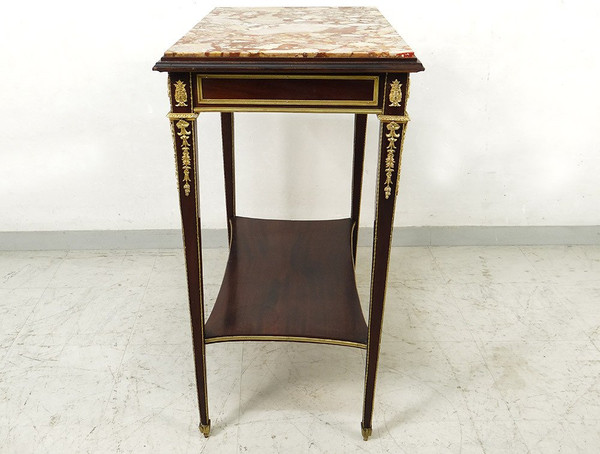 Small Louis XVI Living Room Table Mahogany Marble Gilt Bronze Wedgwood 19th