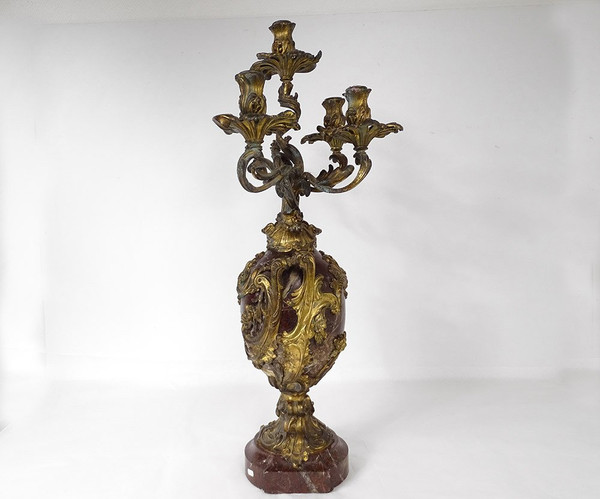 Large candelabra 5 lights bronze morello cherry foliage shells 19th century