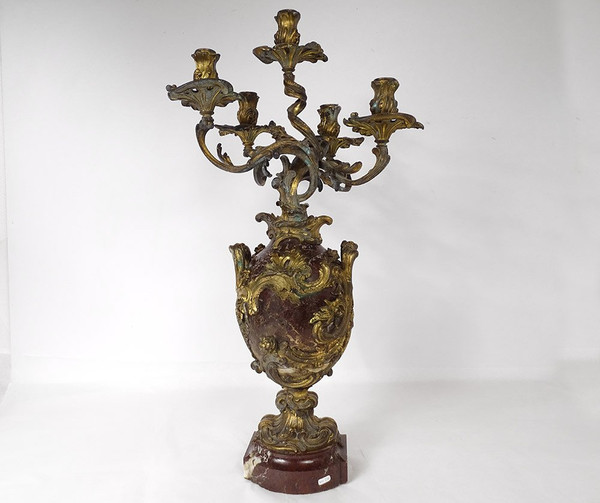Large candelabra 5 lights bronze morello cherry foliage shells 19th century