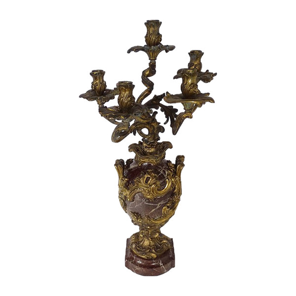 Large candelabra 5 lights bronze morello cherry foliage shells 19th century