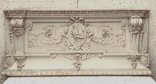 Decorative panel or door top in wood and patinated stucco 19th century