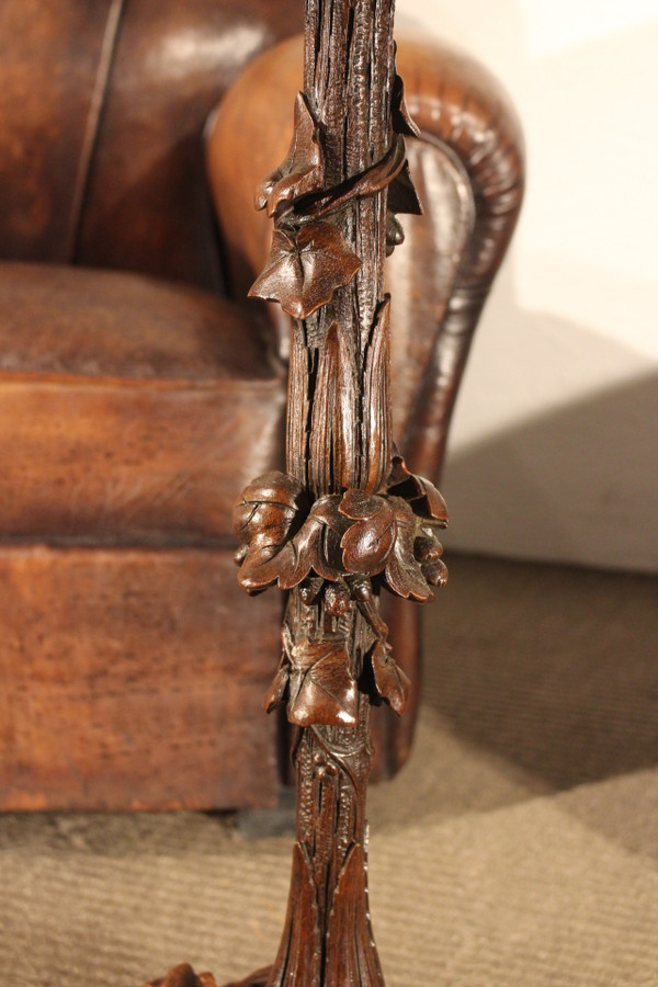 Black Forest type pedestal table Beautiful 19th century travel clock circa 1820, called a nasturtium, also serving as an alarm clock, wire movement with advance or delay adjustment, nickel-plated bronze bell with double hammer, revised movement, very good condition.