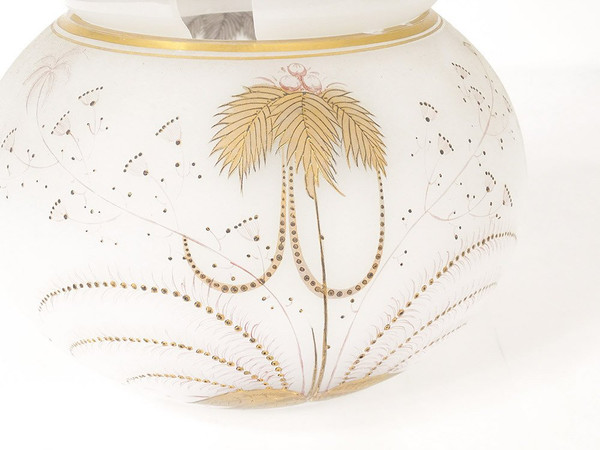 White opaline punch service with palm tree gilding 6 cups 19th century tray