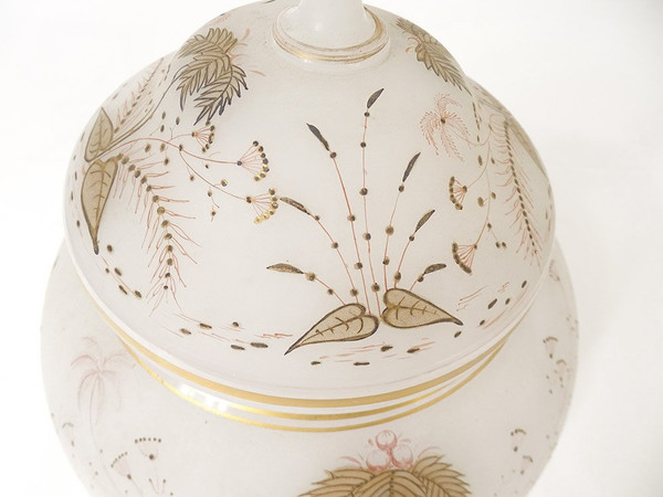 White opaline punch service with palm tree gilding 6 cups 19th century tray