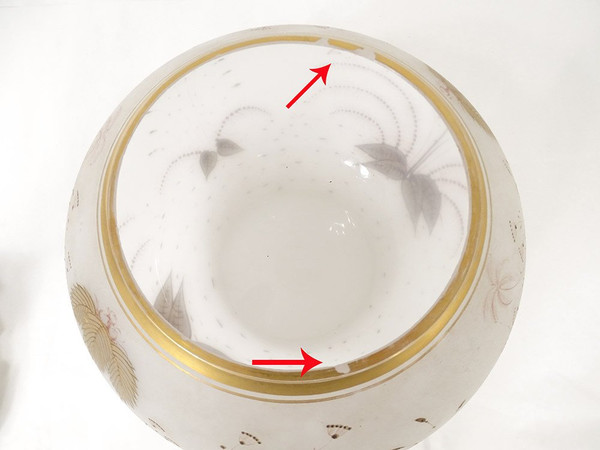 White opaline punch service with palm tree gilding 6 cups 19th century tray