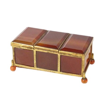 Small three-compartment box agate gilt brass Restoration 19th century