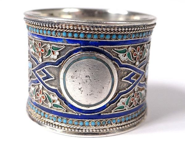 Russian Sterling Silver Napkin Ring Cloisonné Enamel Moscow 67.48gr 19th Century