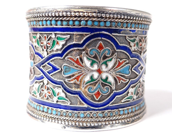 Russian Sterling Silver Napkin Ring Cloisonné Enamel Moscow 67.48gr 19th Century