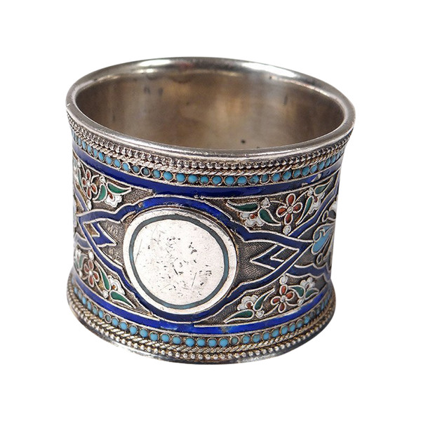 Russischer Serviettenring aus Sterlingsilber, Cloisonné-Emaille, Moskau, 67,48 g, 19. Jahrhundert