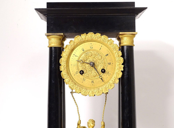 Column clock Angelot Escarpolette Farcot Wood Bronze Napoleon III 19th century