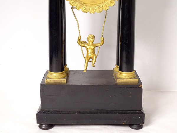 Column clock Angelot Escarpolette Farcot Wood Bronze Napoleon III 19th century