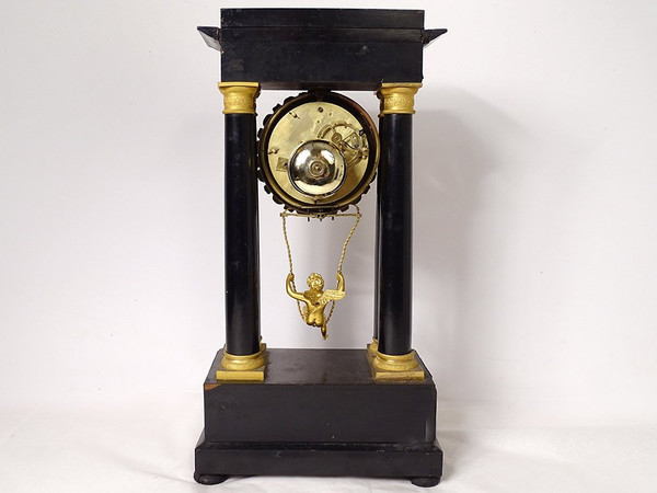 Column clock Angelot Escarpolette Farcot Wood Bronze Napoleon III 19th century