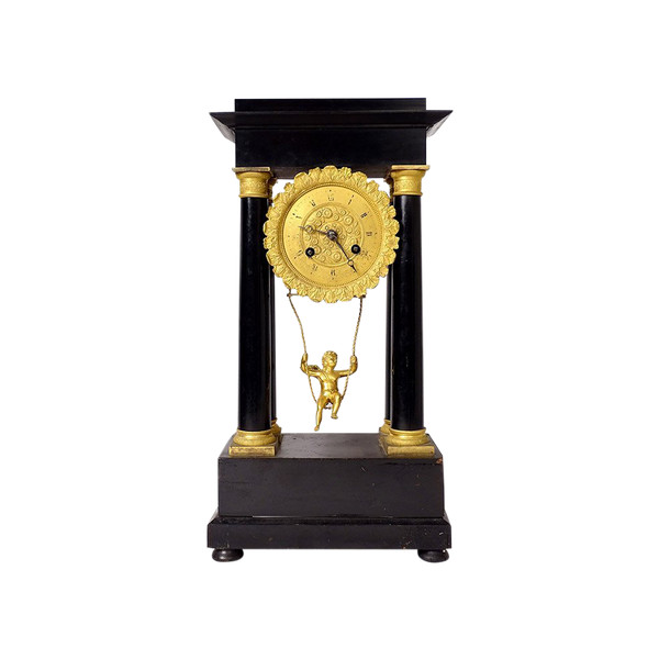 Column clock Angelot Escarpolette Farcot Wood Bronze Napoleon III 19th century
