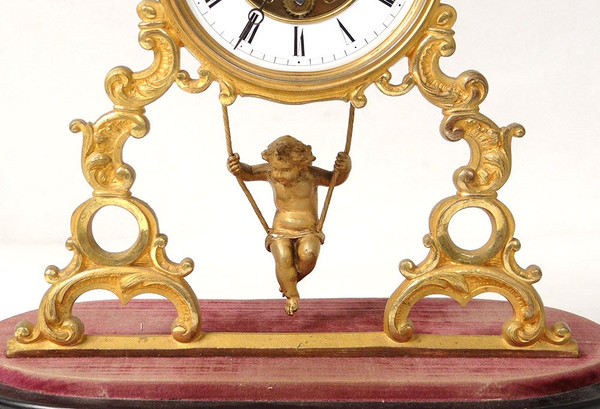 Skelett-Pendeluhr Bronze vergoldet Uhrwerk Farcot Amour Balancelle NapIII XIXè