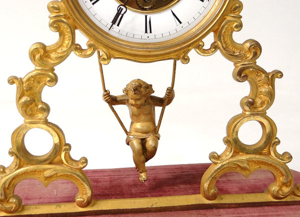 Skelett-Pendeluhr Bronze vergoldet Uhrwerk Farcot Amour Balancelle NapIII XIXè