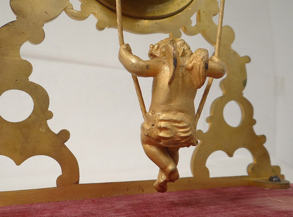 Skelett-Pendeluhr Bronze vergoldet Uhrwerk Farcot Amour Balancelle NapIII XIXè