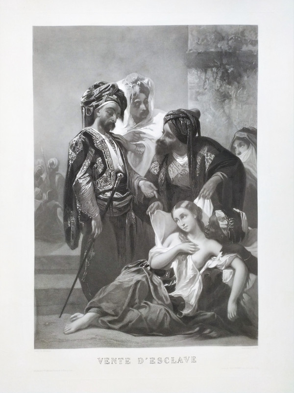 Etching  Orientalist Engraving Slave Nude Old Print