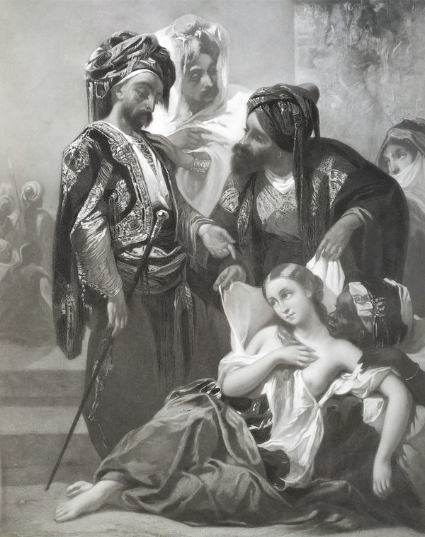 Etching  Orientalist Engraving Slave Nude Old Print