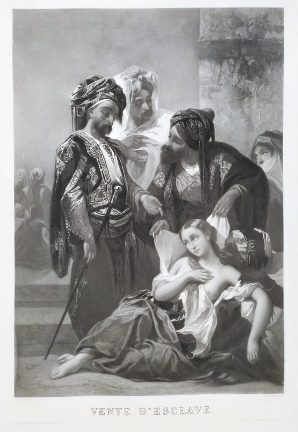 Etching  Orientalist Engraving Slave Nude Old Print