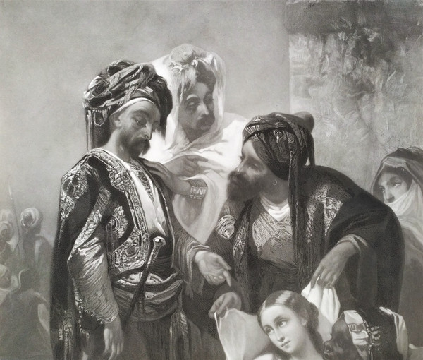 Etching  Orientalist Engraving Slave Nude Old Print