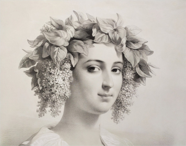 Lithography By Julien The Month Of May Lady Portrait 19th c Old Print