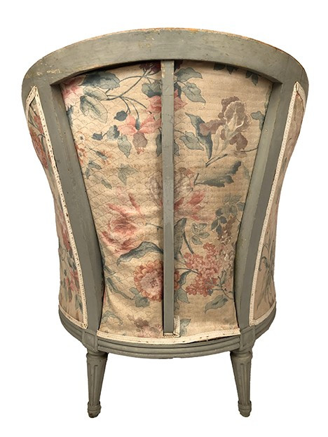 Transitional style gondola bergère in gray lacquered wood