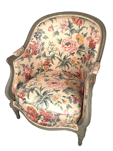 Transitional style gondola bergère in gray lacquered wood