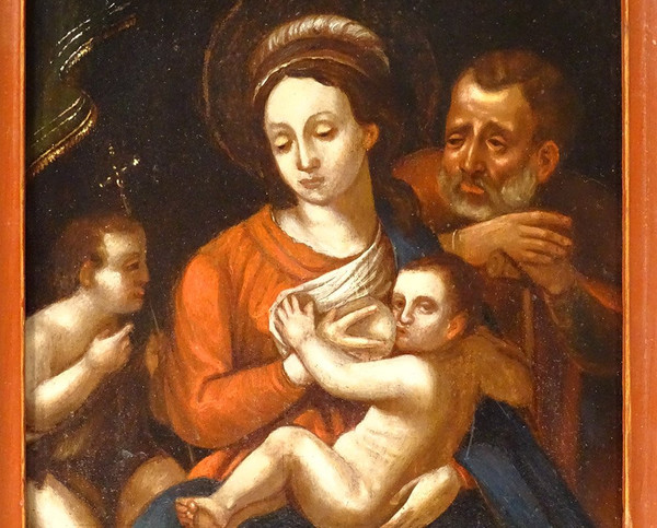 HSP Religiöses Gemälde Jungfrau stillend Heilige Familie Flämisch 18. Jahrhundert