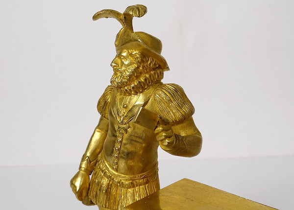 Pendulette Empire Bronze vergoldet Musketier Degen Griffons Le Roy Paris XIX.