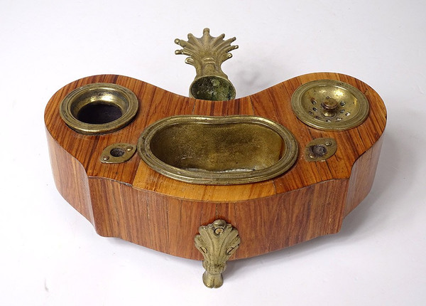 Encrier Louis XV Rognon Bois de Rose Bronze Bougeoir XVIIIème Siècle