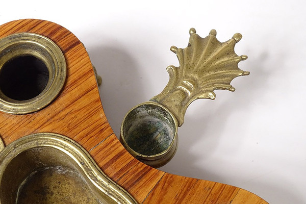 Encrier Louis XV Rognon Bois de Rose Bronze Bougeoir XVIIIème Siècle