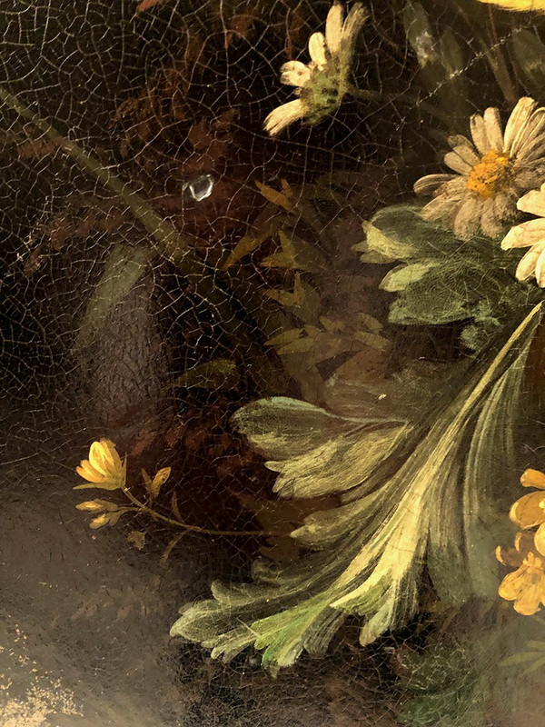 Tavolino inclinabile in legno annerito con decoro dipinto di fiori e uccelli, bordeaux. Napoleone III