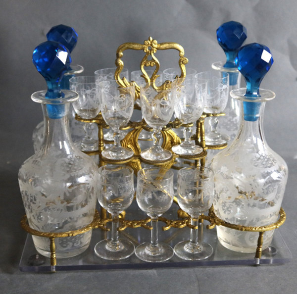 Cantina per liquori in bronzo e vetro, periodo Napoleone III