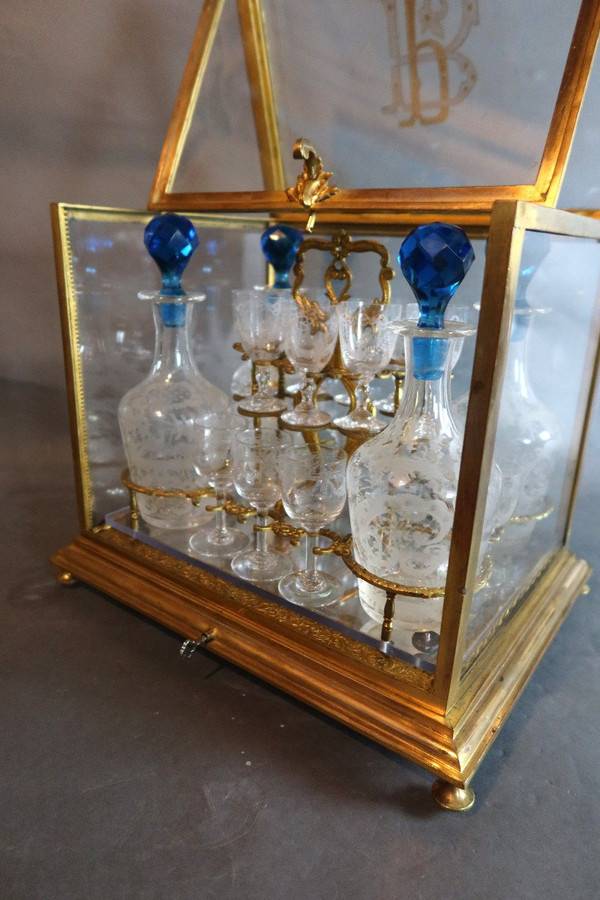 Cantina per liquori in bronzo e vetro, periodo Napoleone III