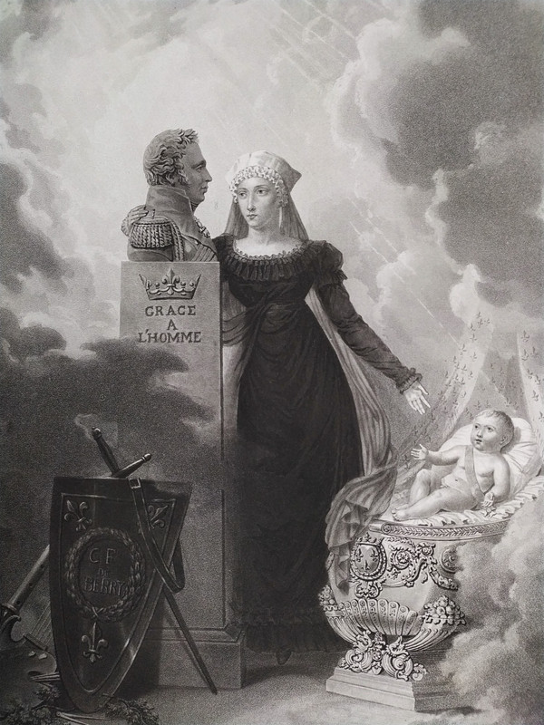 Duchess De Berry Duc De Bordeaux  Chambord Historical Engraving 19th C Etching Old Print
