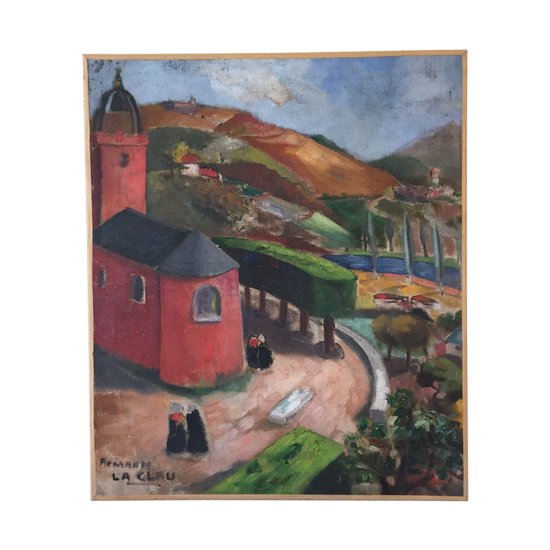 « L’église Rouge ». Huile Sur Toile. Armando Laclau. Vers 1915.