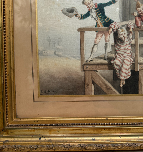 C. Esteban - Scuola spagnola del XIX secolo - Clown e saltimbanchi, 1880 circa