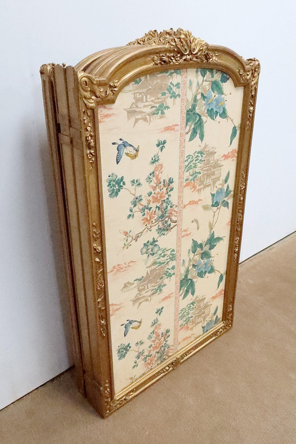 Paravent en Soie et Bois Doré, style Louis XV et décors Asiatiques – 2ème partie XIXe